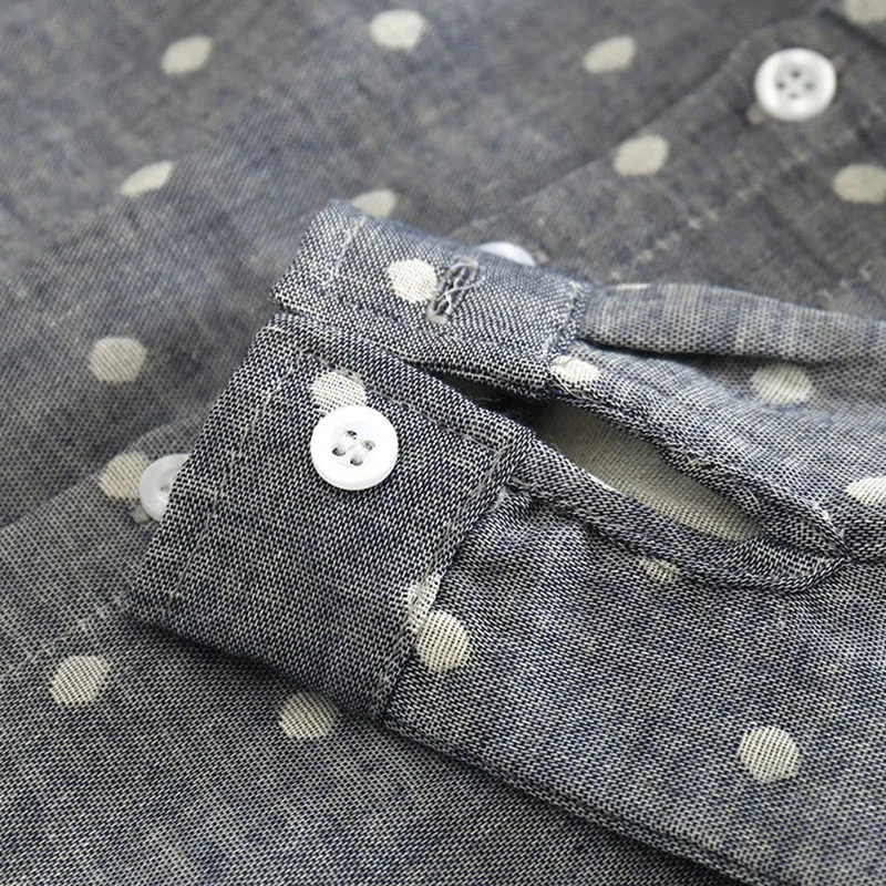 Long Sleeves Grey Polka Dots Collar Shirt with Denim Jeans - Image 6