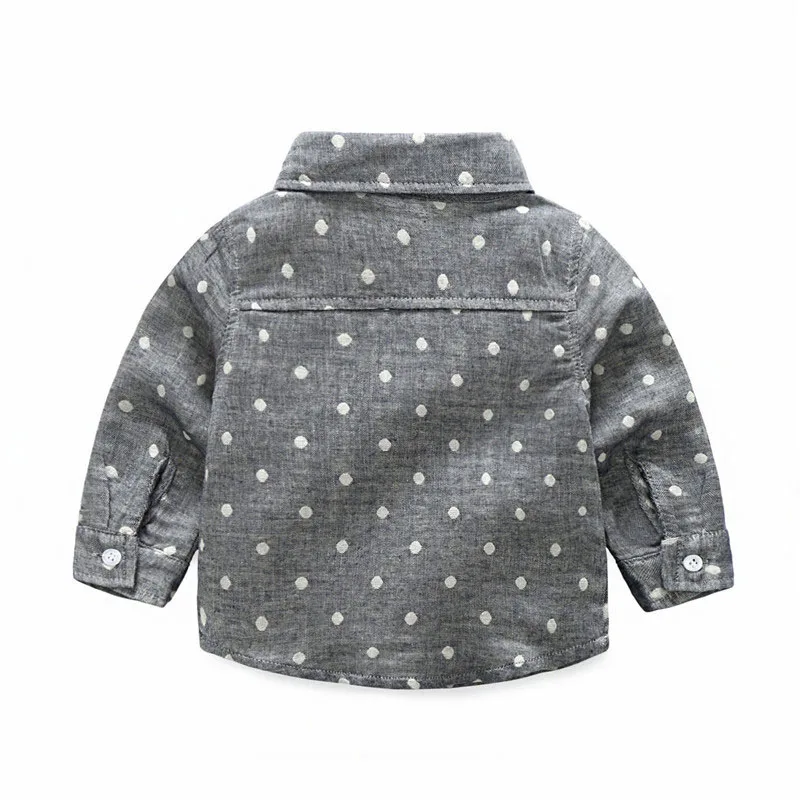 Long Sleeves Grey Polka Dots Collar Shirt with Denim Jeans - Image 3