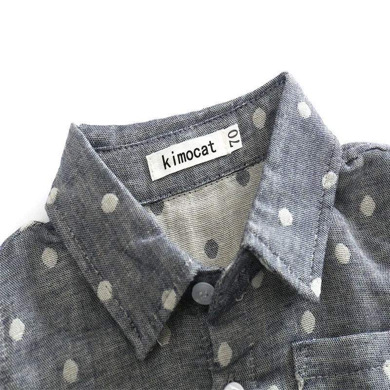 Long Sleeves Grey Polka Dots Collar Shirt with Denim Jeans - Image 4