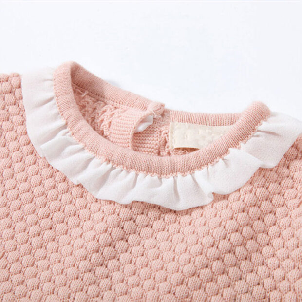Long Sleeves Knitted Plain Sweater with Matching Laced Shorts - Image 2