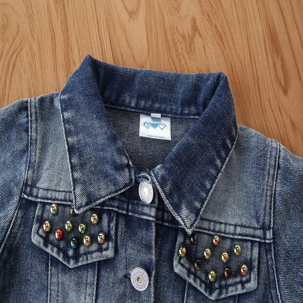Love Heart Pattern Flip Sequin Denim Jacket with Studs Long Sleeve - Image 3
