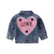 Love Heart Pattern Flip Sequin Denim Jacket with Studs Long Sleeve