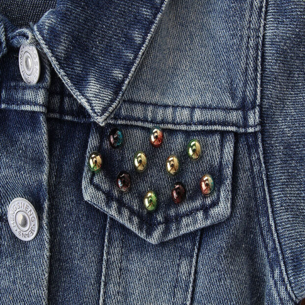 Love Heart Pattern Flip Sequin Denim Jacket with Studs Long Sleeve - Image 4