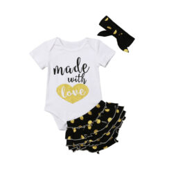 Made With Love Phrase Bodysuit Polka Dot Ruffle Dress with Headband