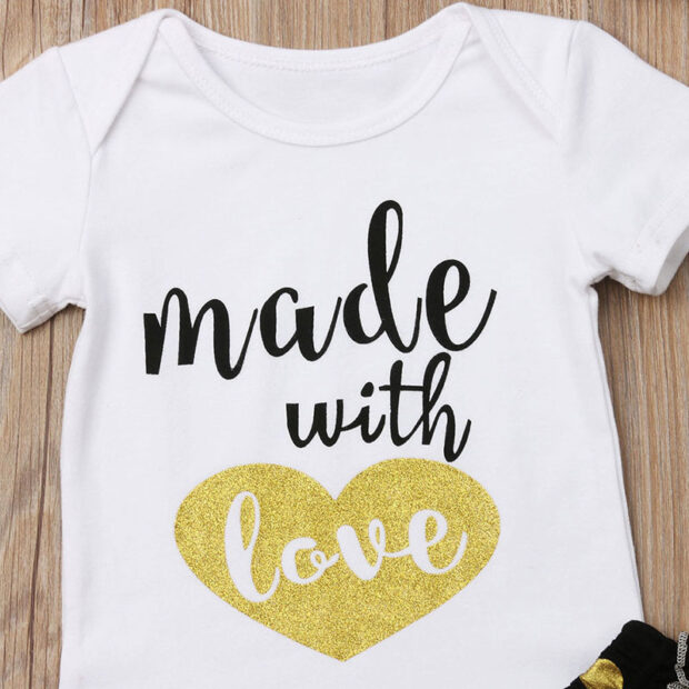 Made With Love Phrase Bodysuit Polka Dot Ruffle Dress with Headband - Image 3