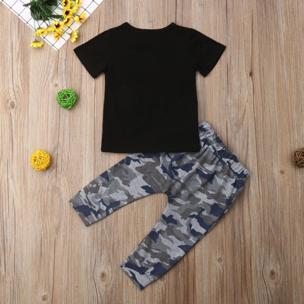 Baby Letter Print T-Shirt & Camouflage Jogger Pants