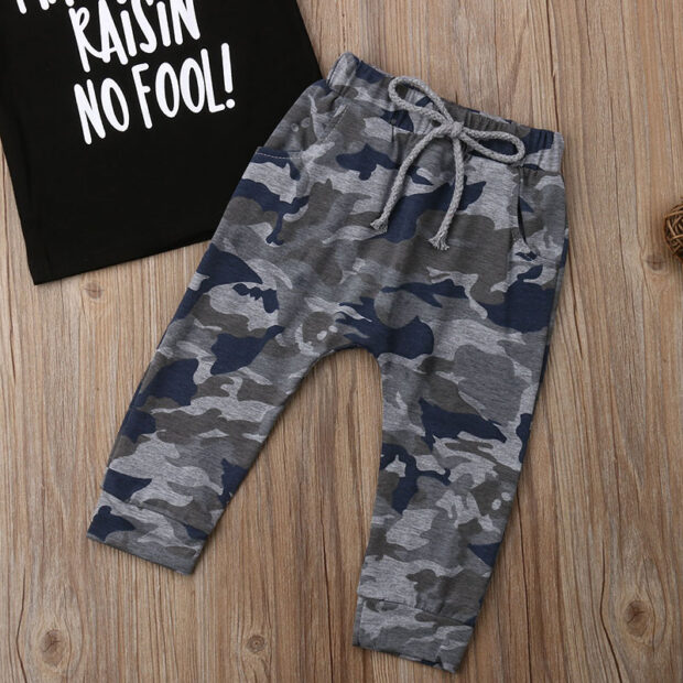 Baby Letter Print T-Shirt & Camouflage Jogger Pants