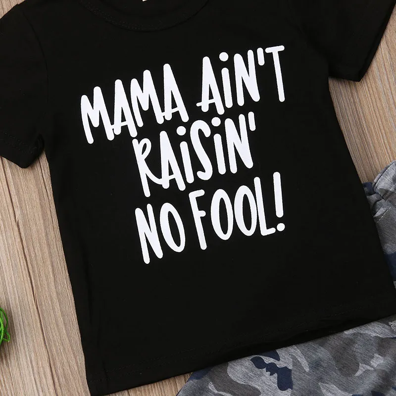 Baby Mama Ain't Raising No Fool Letter Print T-Shirt & Camouflage Jogger Pants - Image 3