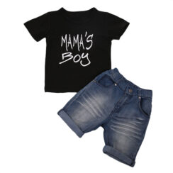 Baby Mama's Boy Letter Print T-Shirt & Denim Shorts Short Sleeve