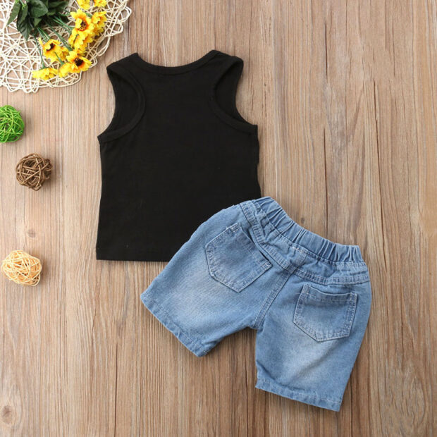 Baby Mama’s Boy Letter Print Tank Top & Ripped Denim Shorts - Image 2