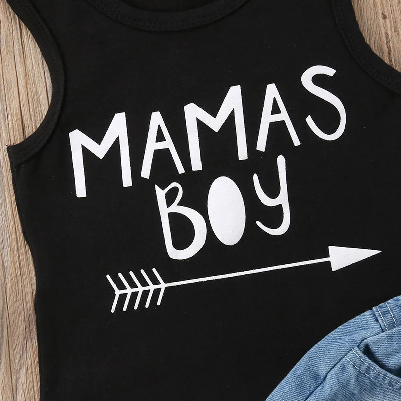 Baby Mama’s Boy Letter Print Tank Top & Ripped Denim Shorts - Image 3