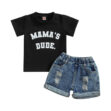 Baby Mama's Boy Letter Print T-Shirt & Denim Shorts Short Sleeve