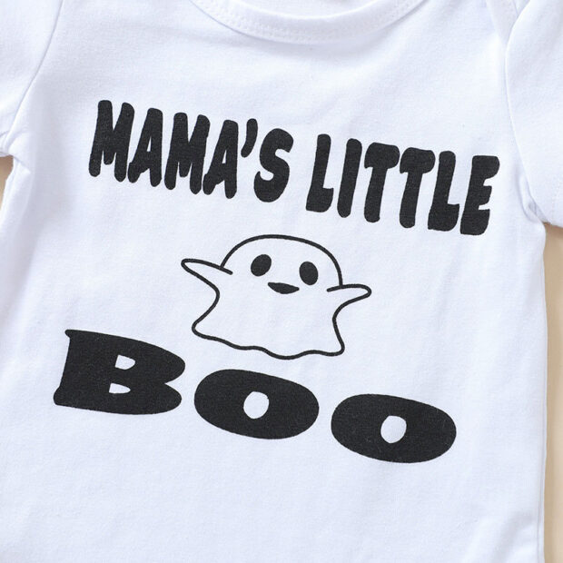 Mama's Little Boo Onesie & Matching Shorts & Ribbon Headband Short Sleeve Halloween Outfit - Image 3