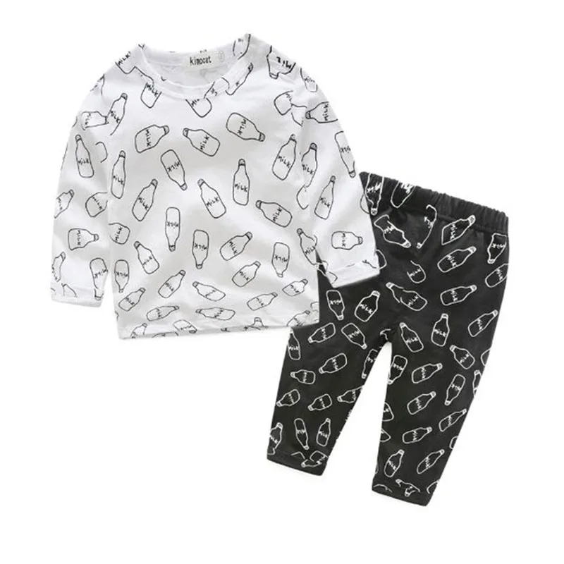 Milk Feeding Bottle Print Long Sleeves Shirt Pullover Pants