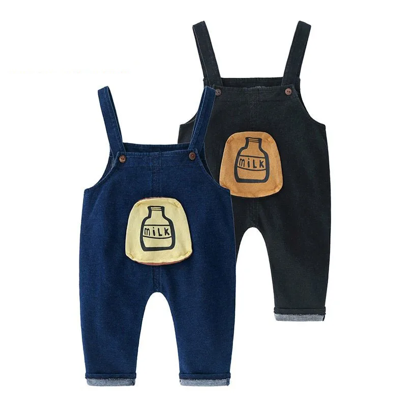 Baby Milk Bottle Print Denim Overall Pants for Boys & Girls