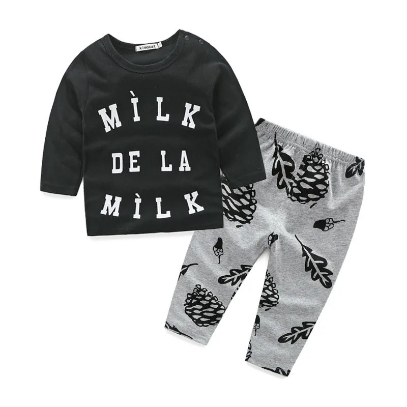 Long Sleeves "Milk" Shirt Pinecone Print Pullover Pants