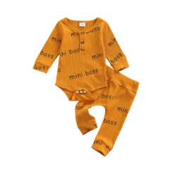 Mini Boss Pajamas Henley Onesie & Matching Elastic Pants Long Sleeve