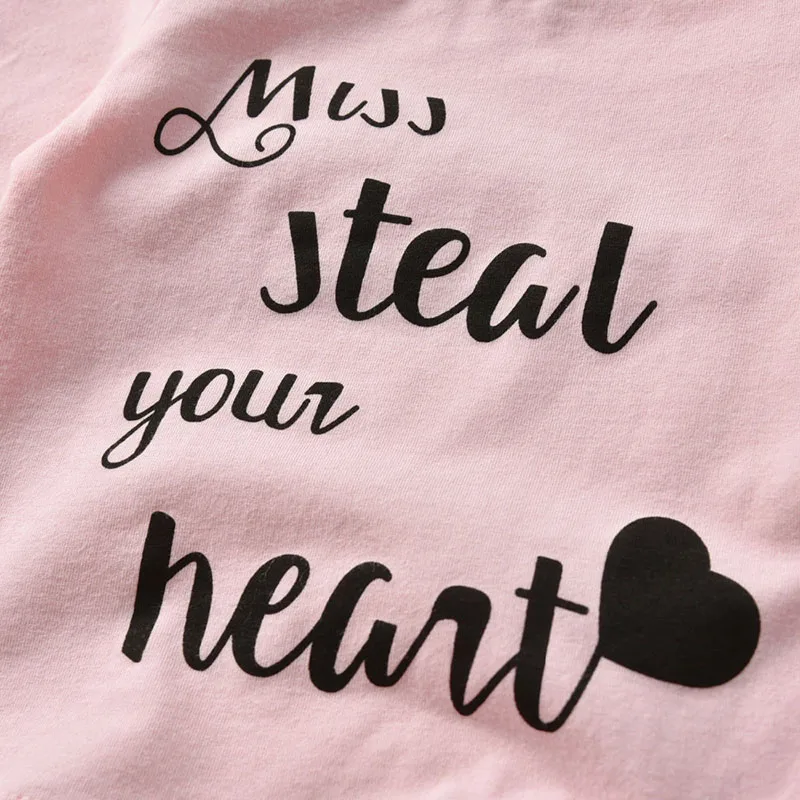 Baby Girl Steal Your Heart Text Print T-Shirt, Polka Dots Pants, Ribbon Headband - Image 3