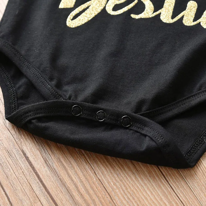 Baby Mommy Bestie Text Print Onesie Short Sleeve Bodysuit, Ribbon Bow Headband 2 pcs Set - Image 8