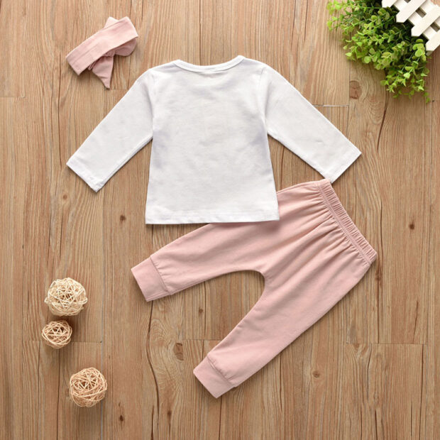 Baby Mommy Idol Text T-Shirt, Elastic Pants, Ribbon Headband 3pcs Outfit - Image 2
