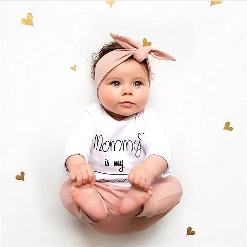 Baby Mommy Idol Text T-Shirt, Elastic Pants, Ribbon Headband 3pcs Outfit - Image 9