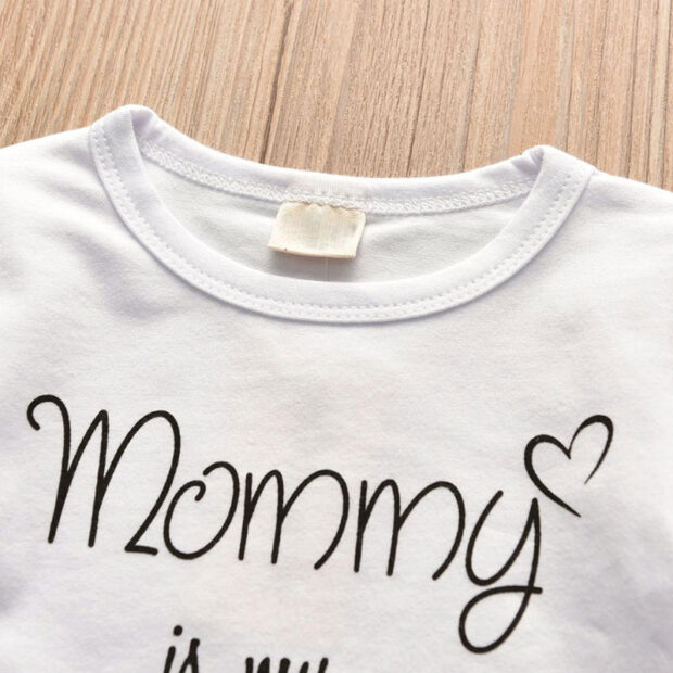 Baby Mommy Idol Text T-Shirt, Elastic Pants, Ribbon Headband 3pcs Outfit - Image 3