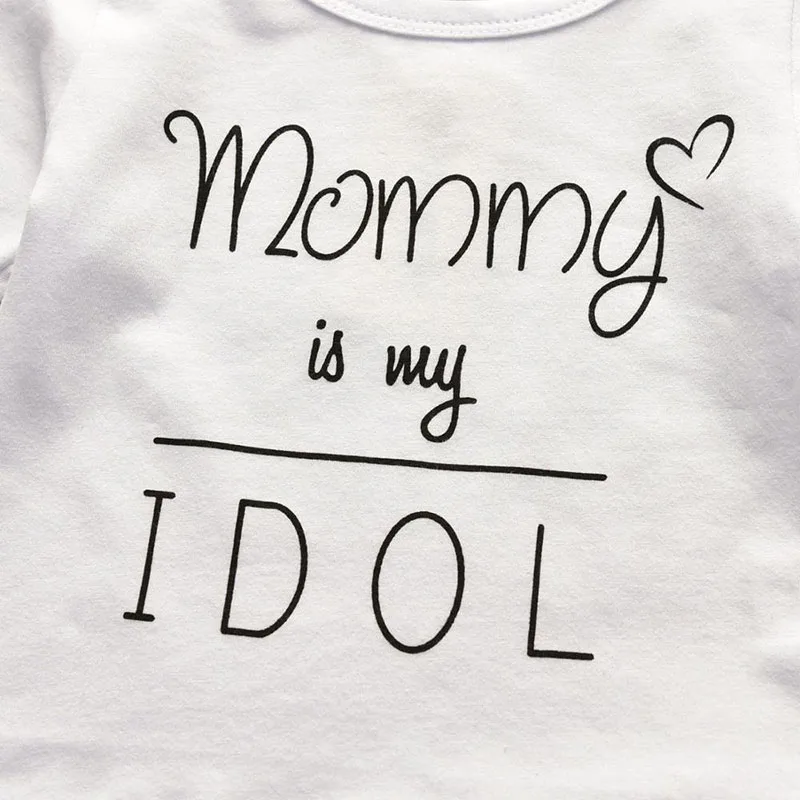 Baby Mommy Idol Text T-Shirt, Elastic Pants, Ribbon Headband 3pcs Outfit - Image 4