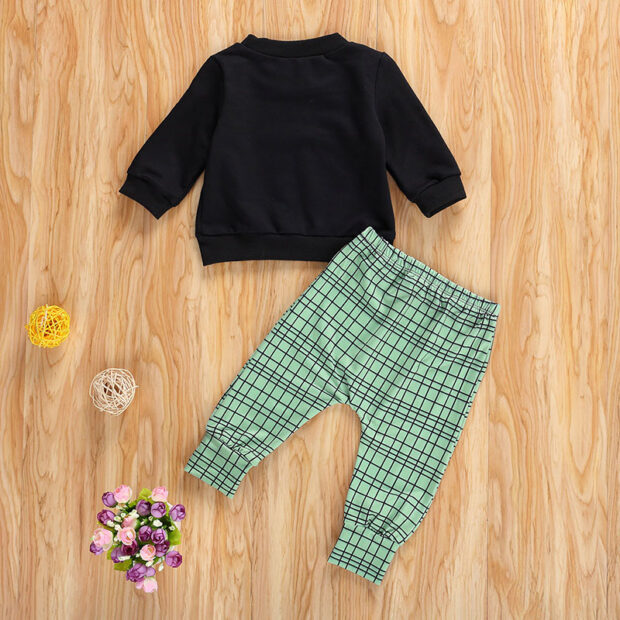Funny Saying Sweatshirt Mommy Says No Dating & Checker Pants Outfit - Image 2