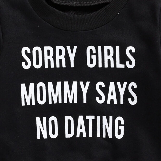 Funny Saying Sweatshirt Mommy Says No Dating & Checker Pants Outfit - Image 3