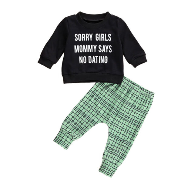 Funny Saying Sweatshirt Mommy Says No Dating & Checker Pants Outfit