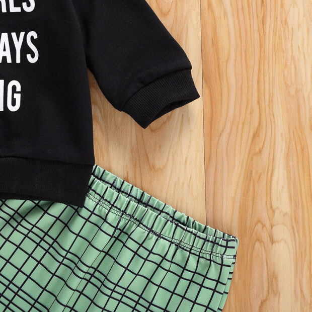 Funny Saying Sweatshirt Mommy Says No Dating & Checker Pants Outfit - Image 4