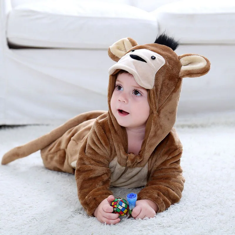 Baby Halloween Animal Monkey Coverall Costume Hoodie Dress Up Zipper Jumpsuit - Image 3