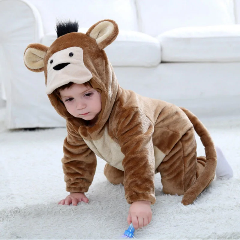 Baby Halloween Animal Monkey Coverall Costume Hoodie Dress Up Zipper Jumpsuit - Image 2