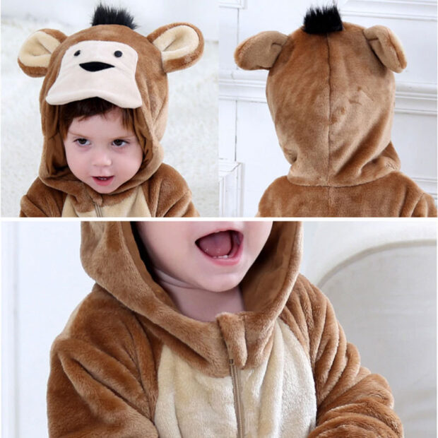 Baby Halloween Animal Monkey Coverall Costume Hoodie Dress Up Zipper Jumpsuit - Image 4