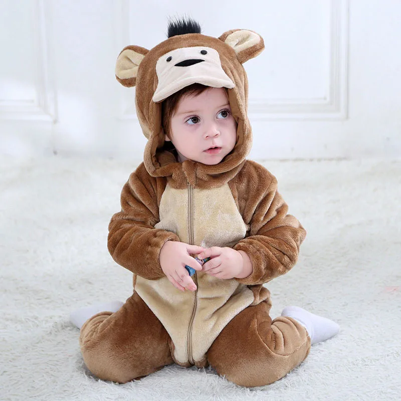 Baby Halloween Animal Monkey Coverall Costume Hoodie Dress Up Zipper Jumpsuit