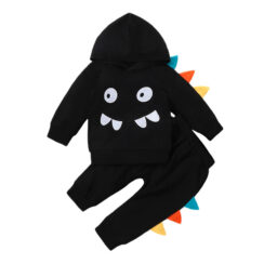 Baby Monster Print Hoodie with Fangs & Pants