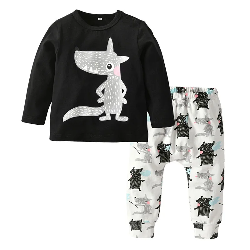 Long Sleeves Cartoon Print Shirt Elastic Pants Outfit