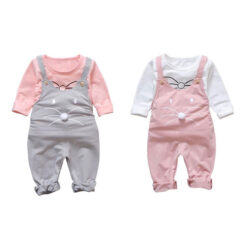 Mouse Print Overalls with Pom Pom Nose & Matching Shirt Long Sleeve