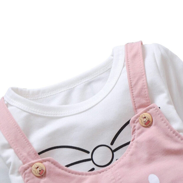 Mouse Print Overalls with Pom Pom Nose & Matching Shirt Long Sleeve - Image 3