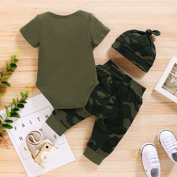 Baby Mummy's Boy Print T-Shirt, Camouflage Pants, Beanie Hat 3 pcs Outfit - Image 2