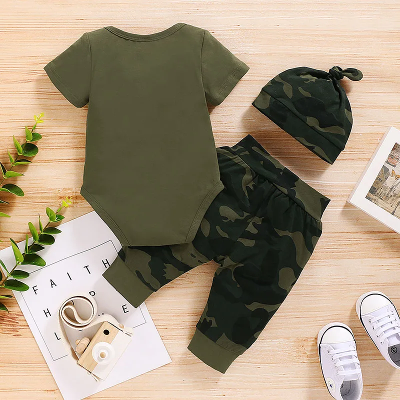 Baby Mummy's Boy Print T-Shirt, Camouflage Pants, Beanie Hat 3 pcs Outfit - Image 2