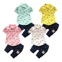 Mustache Print Button Up Shirt & Elastic Pants Short Sleeve
