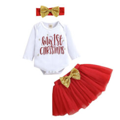 My First Christmas Onesie & Gold Ribbon Tutu with Matching Headband Long Sleeve
