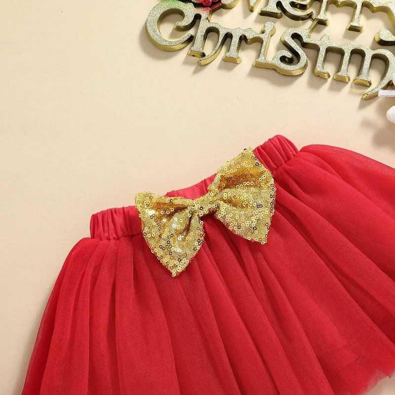 My First Christmas Onesie & Gold Ribbon Tutu with Matching Headband Long Sleeve - Image 5