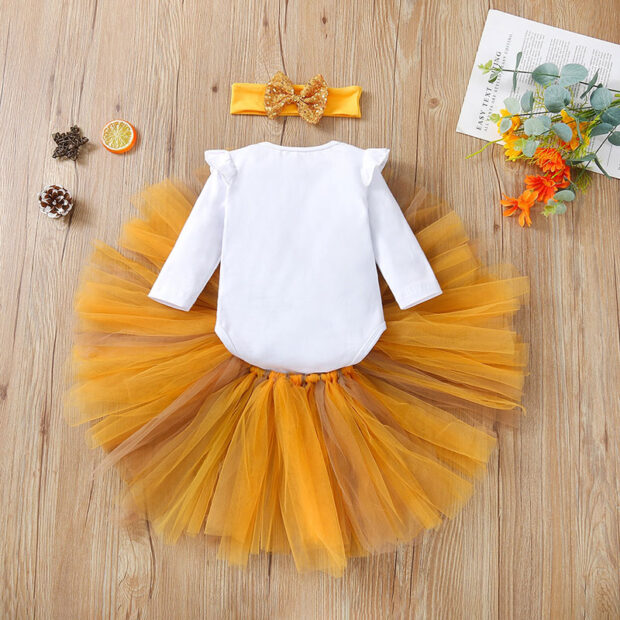 My First Thanksgiving Onesie Long Sleeve & Ribbon Bow Tutu Skirt - Image 2