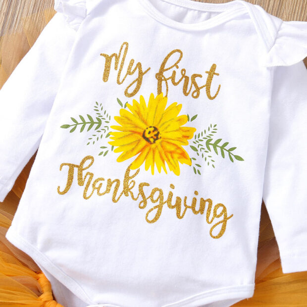 My First Thanksgiving Onesie Long Sleeve & Ribbon Bow Tutu Skirt - Image 4