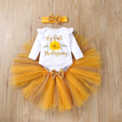 My First Thanksgiving Onesie Long Sleeve & Ribbon Bow Tutu Skirt