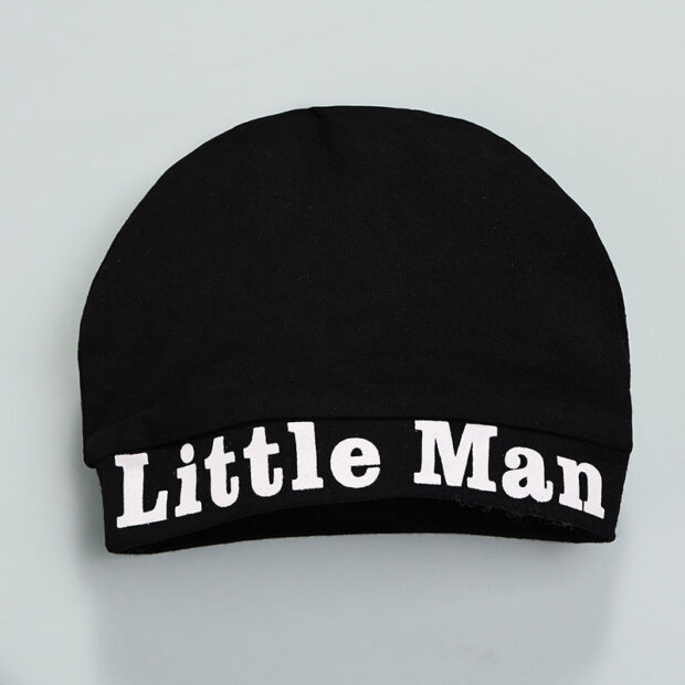 Long Sleeve Letter Print New to the Crew Romper with Checker Bow Tie & Beanie Hat - Image 5