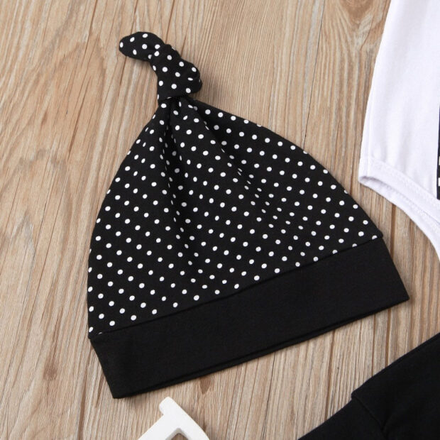 Number One Print Suspender Onesie & Elastic Pants Long Sleeve with Bow Tie & Beanie Hat - Image 4