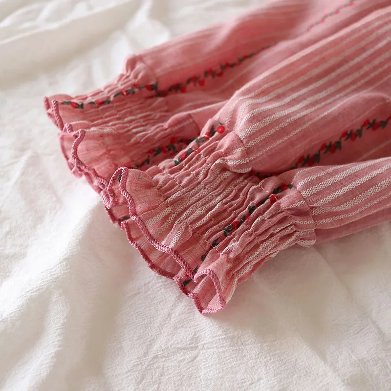 Baby Girl Cherry Stripe Off Shoulder Top, Harem Pants Long Sleeve 2 pcs Set - Image 6